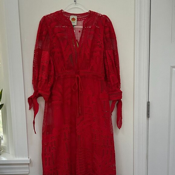 Farm Rio red morada boa guipure maxi dress in Size S - Picture 8 of 14